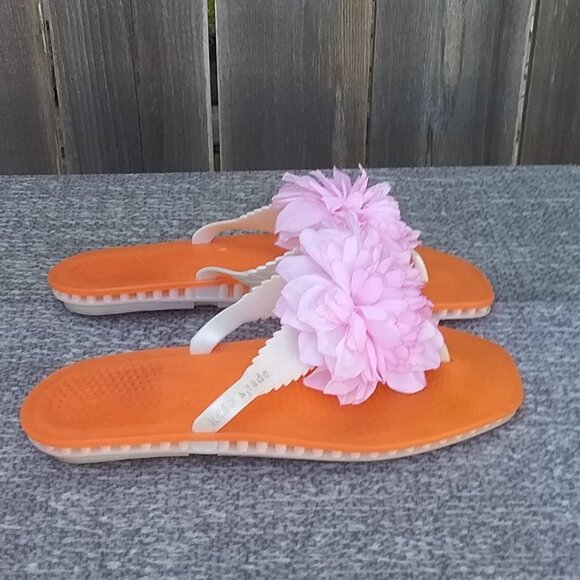 Kate Spade New York Flip Flop Women's Size 9 Orange Pink Bella Flower - Picture 5 of 9
